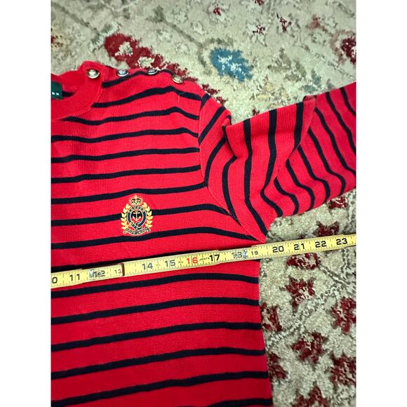 Vintage Lauren Ralph Lauren Red Blue Striped embroidered crest thermal SZ Small - Picture 8 of 8